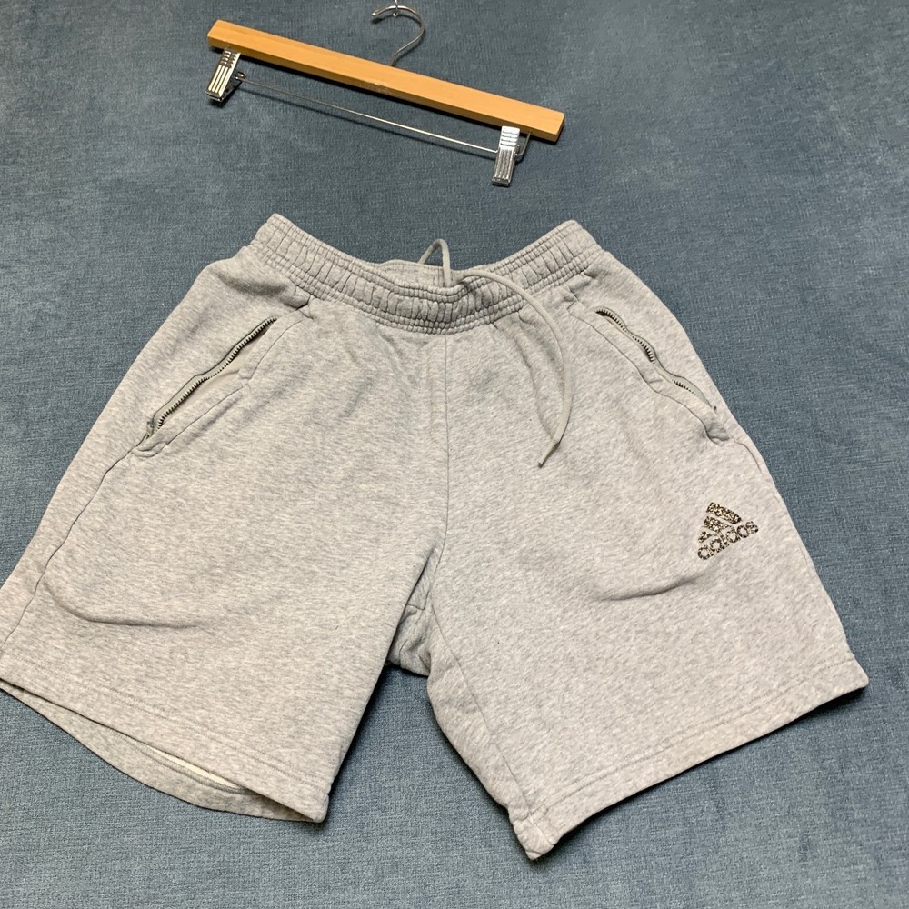 Adidas Sweat Shorts Mens Small Heather Gray Fleece Lined Gym Workout Drawstring